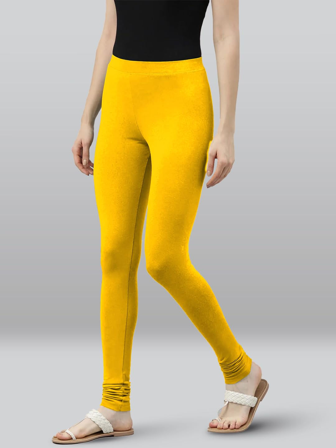 Premium Viscose Full Length Churidar Leggings for Women - Lemon Yellow - Image 4