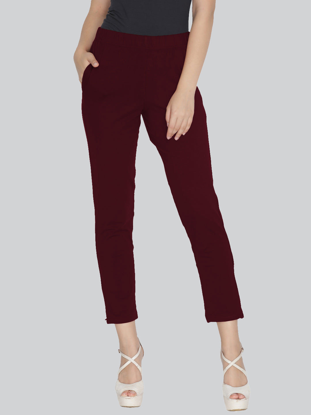 Maroon Stretch Pencil Pant