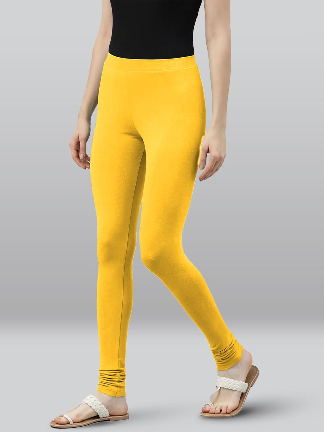 Premium Viscose Full Length Churidar Leggings for Women - Yellow - Image 4