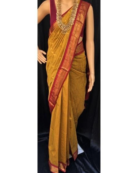 ILAIYAAL CLOTHINGS South Cotton Gadwal Saree for Women | Celebrity Inspired Traditional Ethnic Wear | Chettinad & Kalyani Cotton Sarees | Soft Cotton Saree with Blouse Piece - Mustard Maroon - Image 6