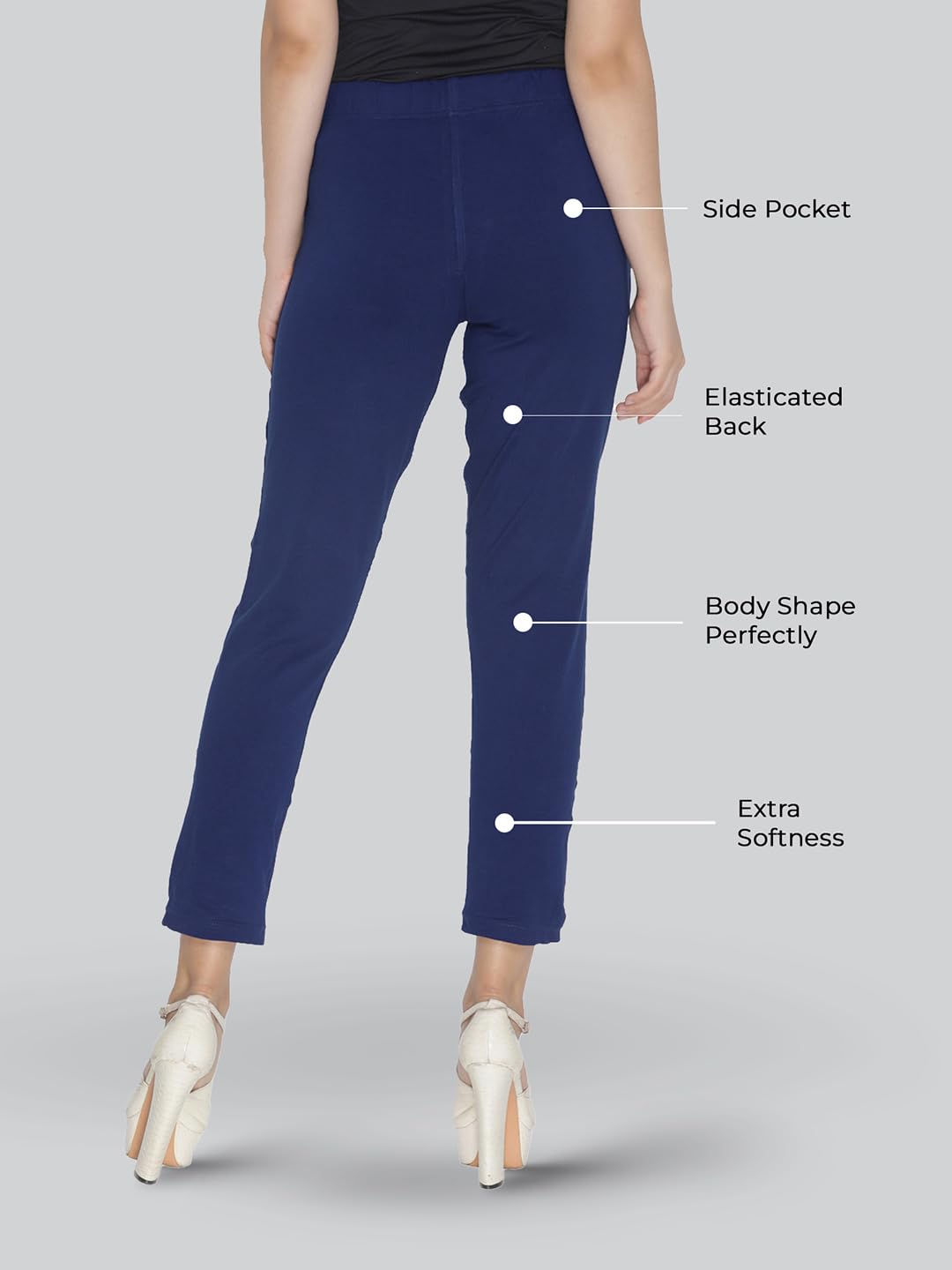Premium Viscose Stretchable Ankle Length Leggings for Women - True Blue - Image 2