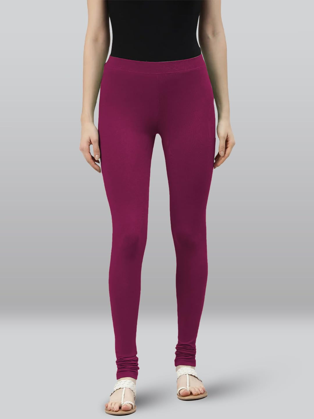 Premium Viscose Full Length Churidar Leggings for Women - Light Purple - Image 2
