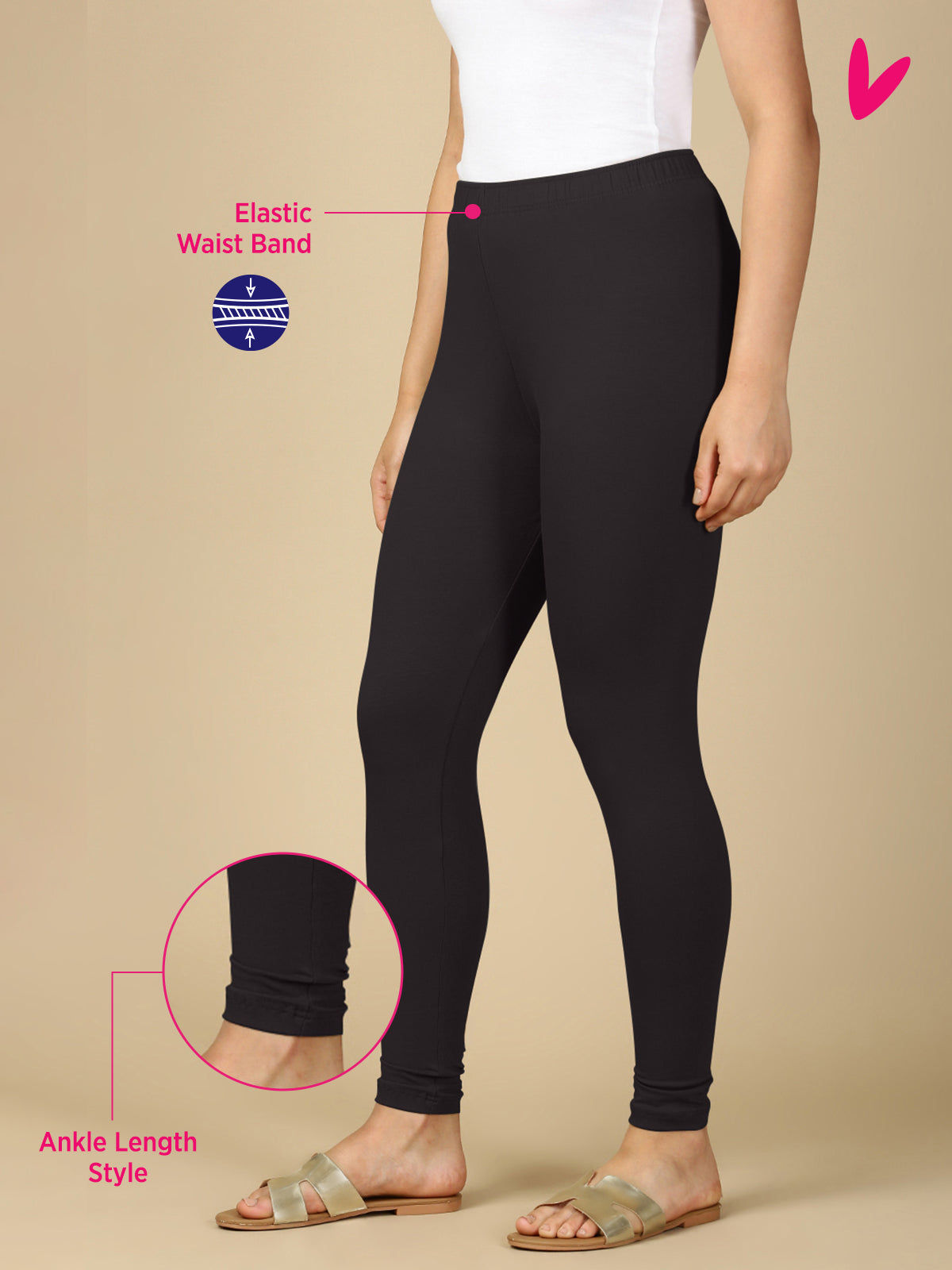 Deep Grey Premium Cotton Stretch Ankle Length Leggings