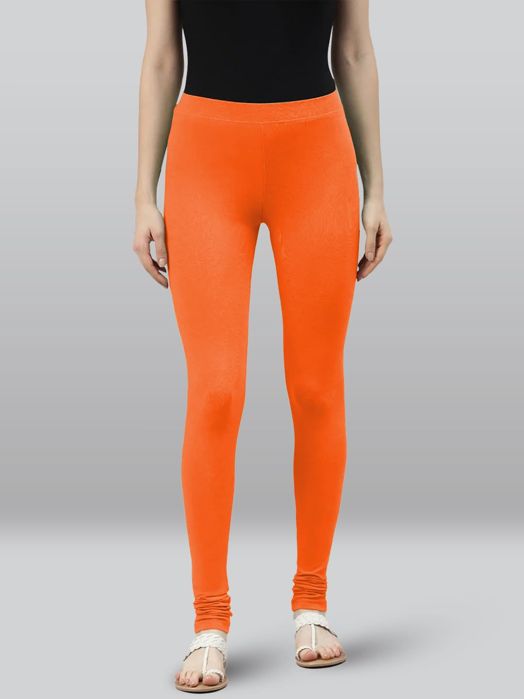 Premium Viscose Full Length Churidar Leggings for Women - Orange - Image 2