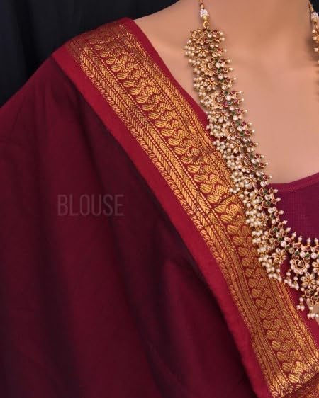 ILAIYAAL CLOTHINGS South Cotton Gadwal Saree for Women | Celebrity Inspired Traditional Ethnic Wear | Chettinad & Kalyani Cotton Sarees | Soft Cotton Saree with Blouse Piece - Mustard Maroon - Image 5