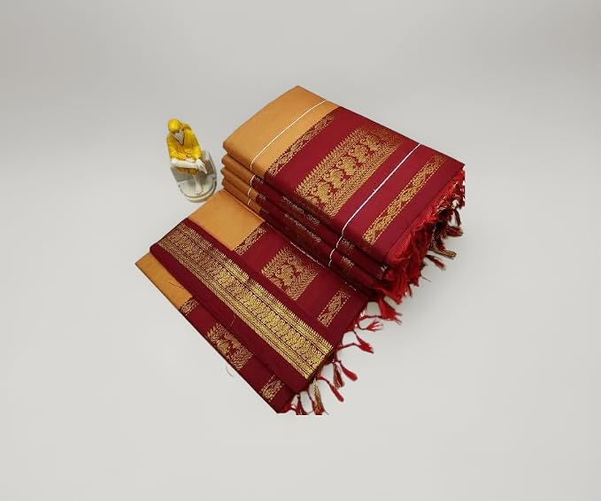 ILAIYAAL CLOTHINGS South Cotton Gadwal Saree for Women | Celebrity Inspired Traditional Ethnic Wear | Chettinad & Kalyani Cotton Sarees | Soft Cotton Saree with Blouse Piece - Mustard Maroon - Image 1