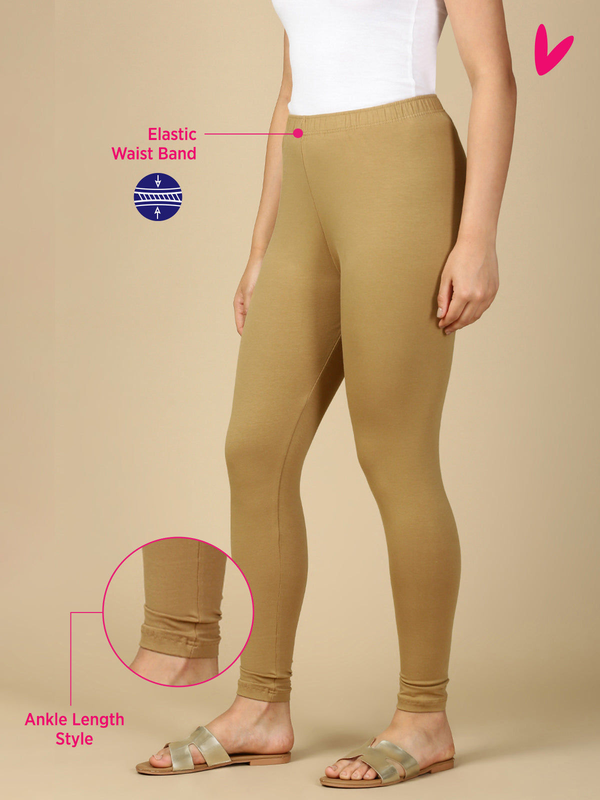 Peanut Brown Premium Cotton Stretch Ankle Length Leggings