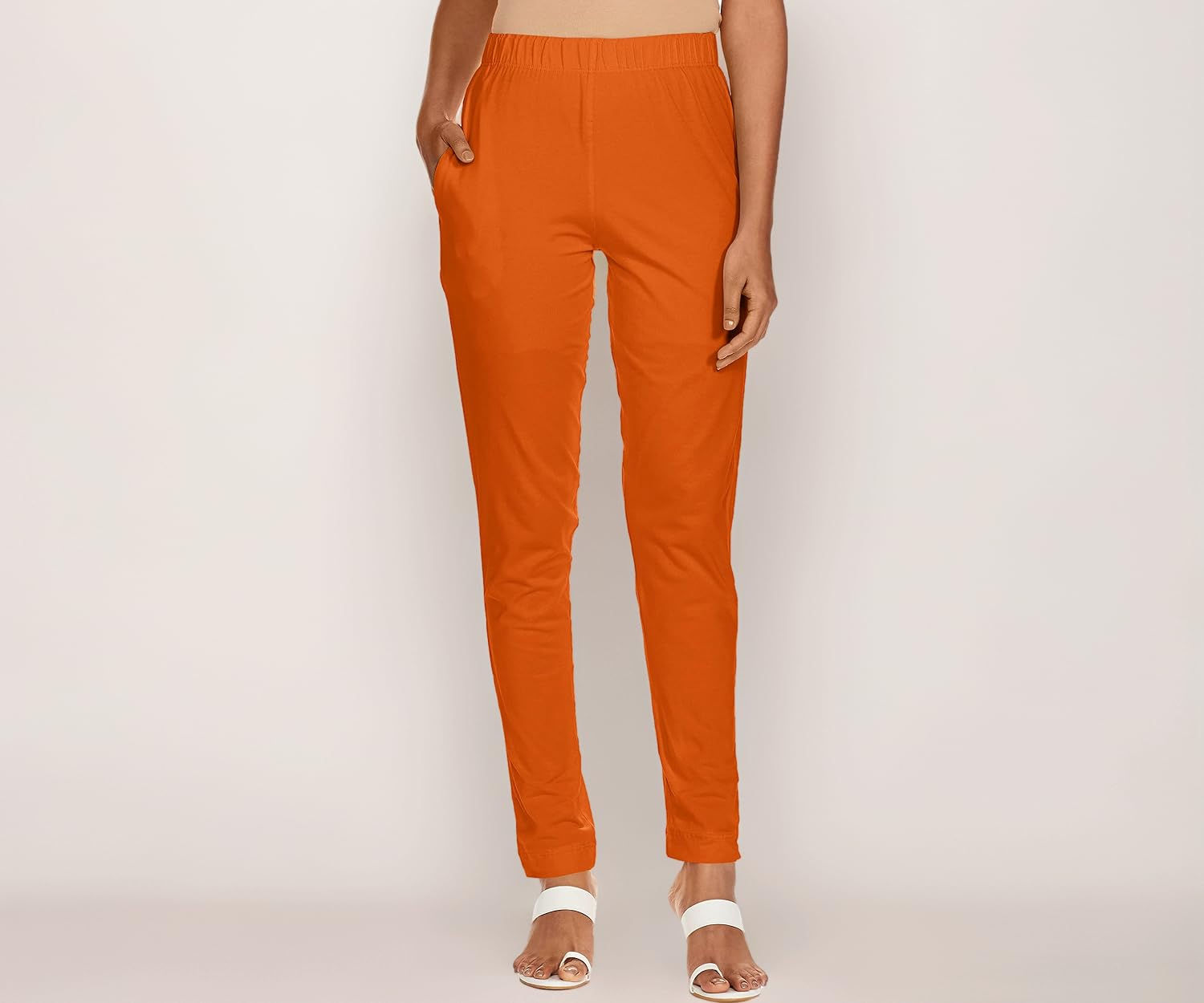 Premium Viscose Stretchable Ankle Length Leggings for Women - Squash Orange - Image 1
