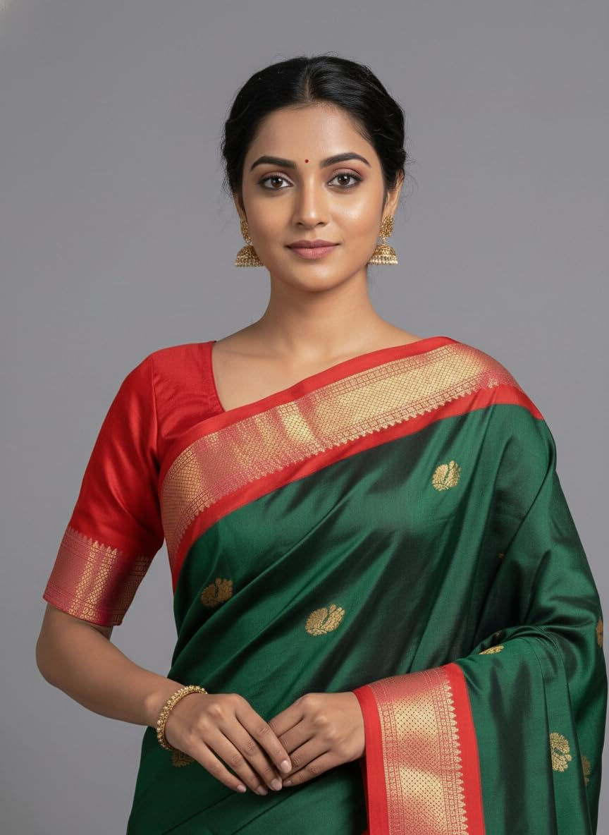 Kanjeevaram Elegant Paithani Zari Woven Design Cotton Sico Silk Saree With Running Blouse Piece - Image 4