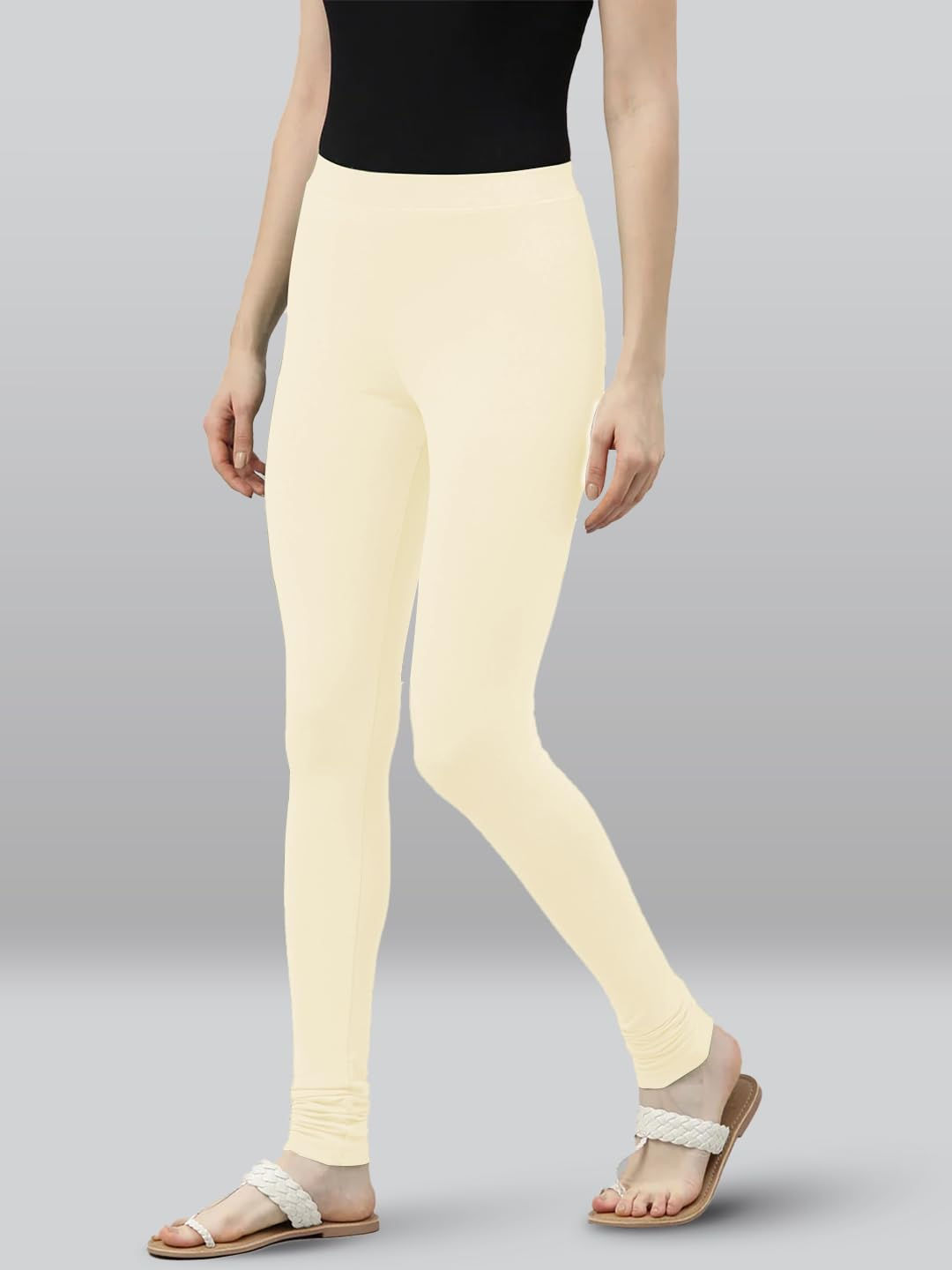 Premium Viscose Full Length Churidar Leggings for Women - Cream - Image 4