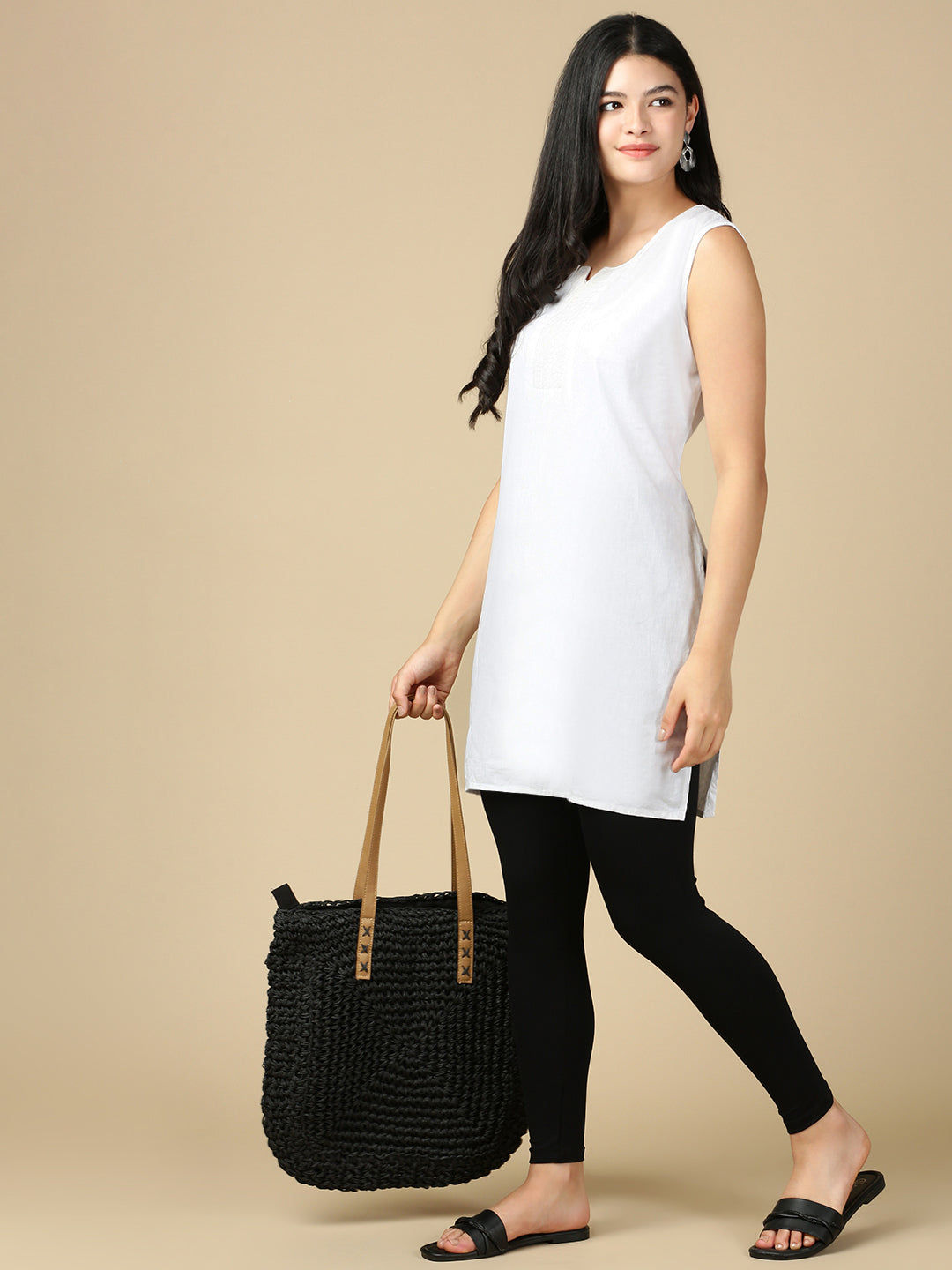 Black Premium Cotton Stretch Ankle Length Leggings
