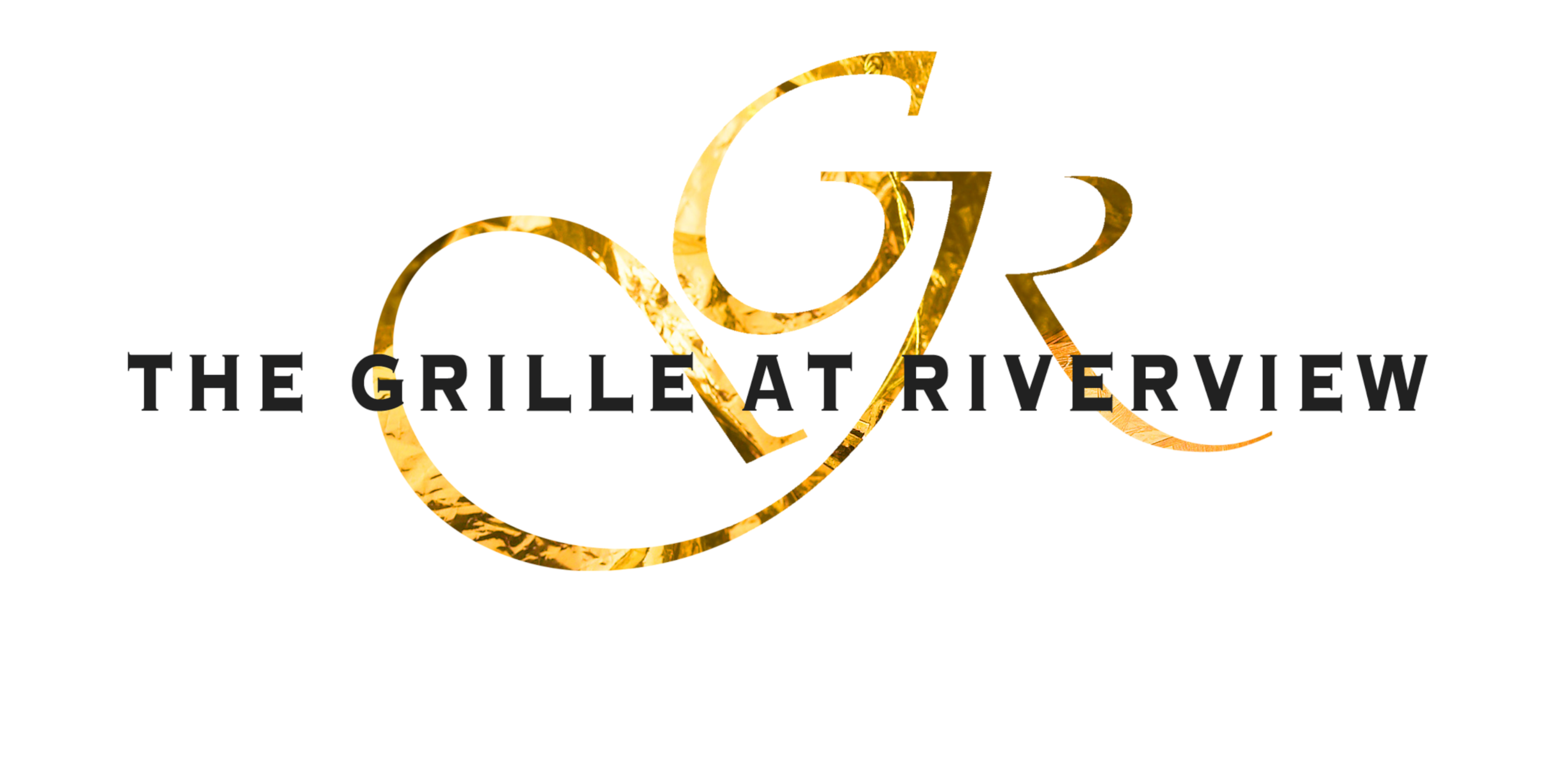 Gold GR logo on black with THE GRILLE AT RIVERVIEW in dark text, sleek restaurant branding.