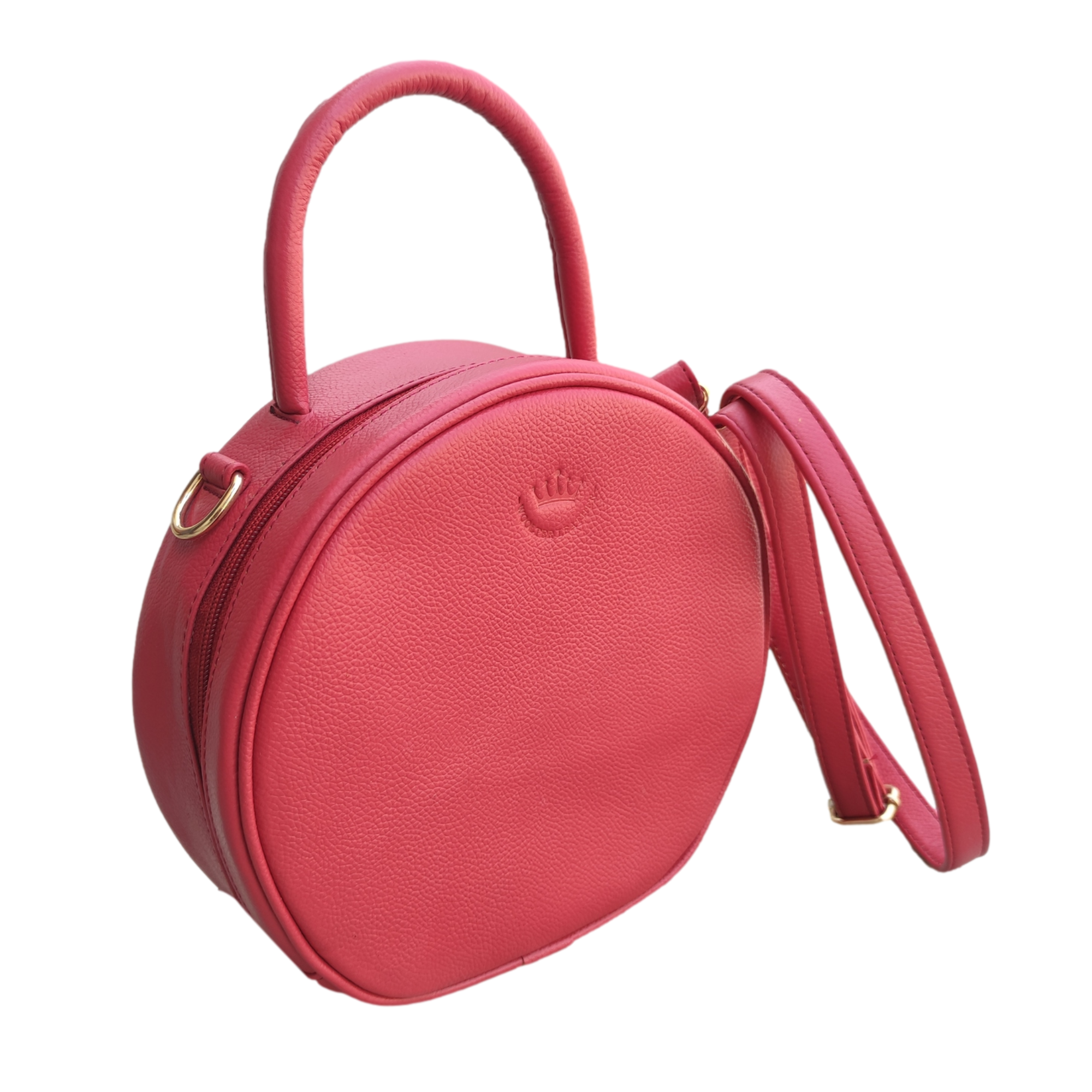 Elegant Round Red Handle Bag with Detachable Strap
