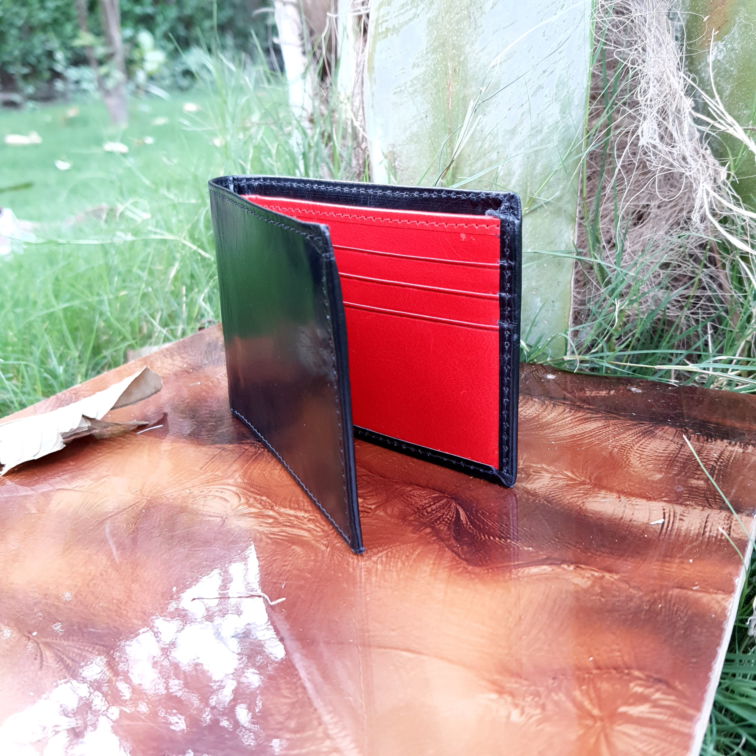 Smart Cow Leather Wallet, Black/Red