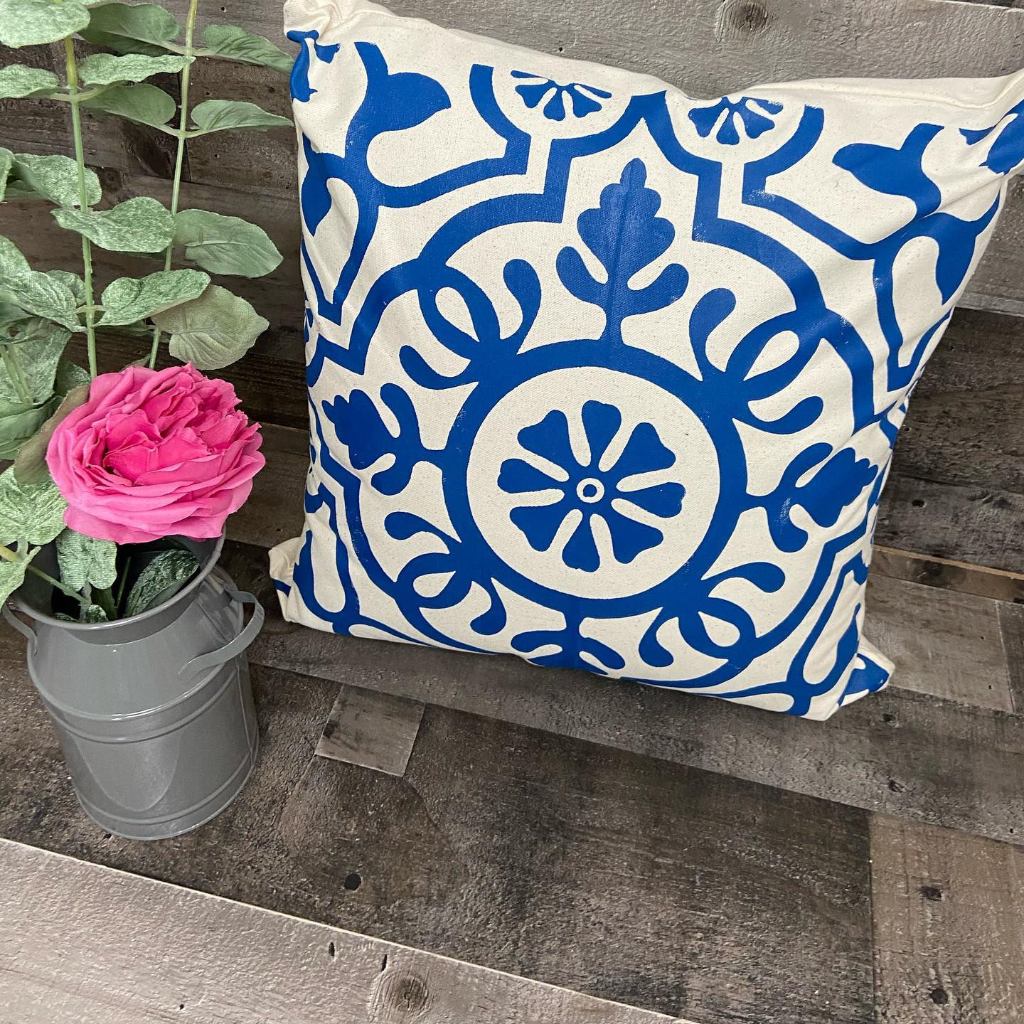Blue and White Pillow