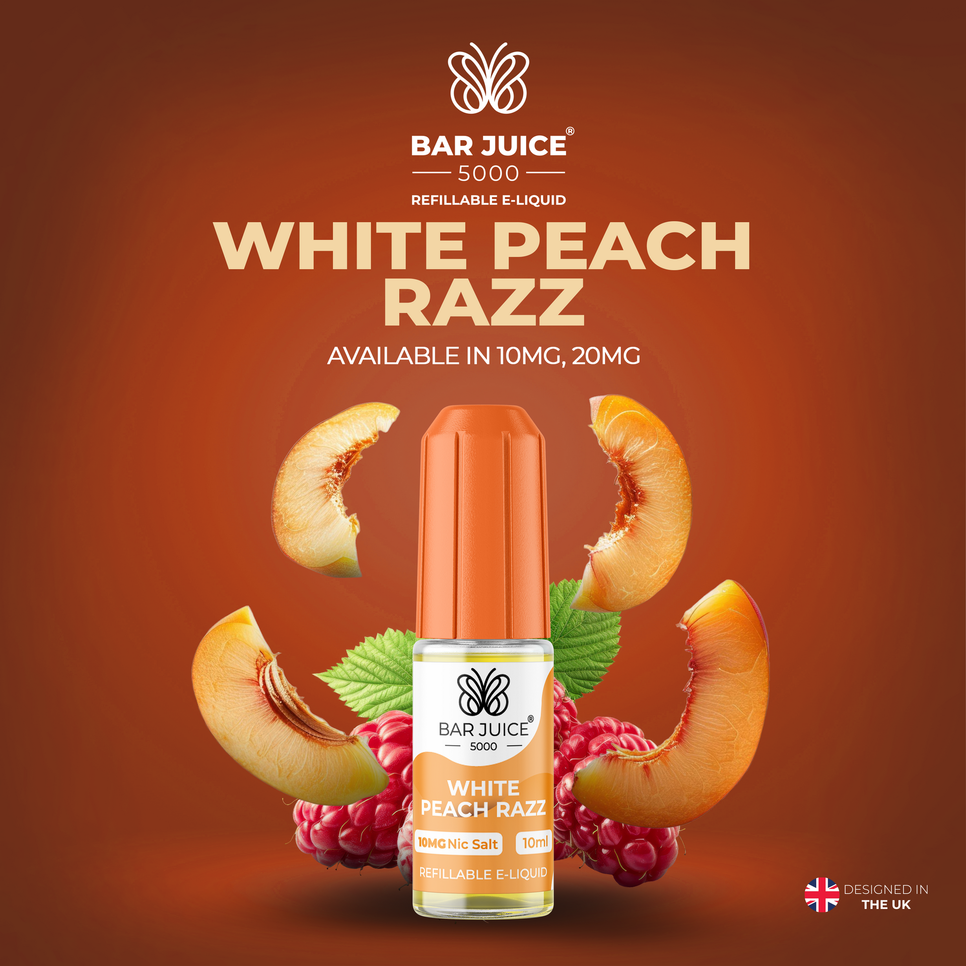 Bar Juice E-Liquid White Peach Razz Nic Salt 5000 Box of 10