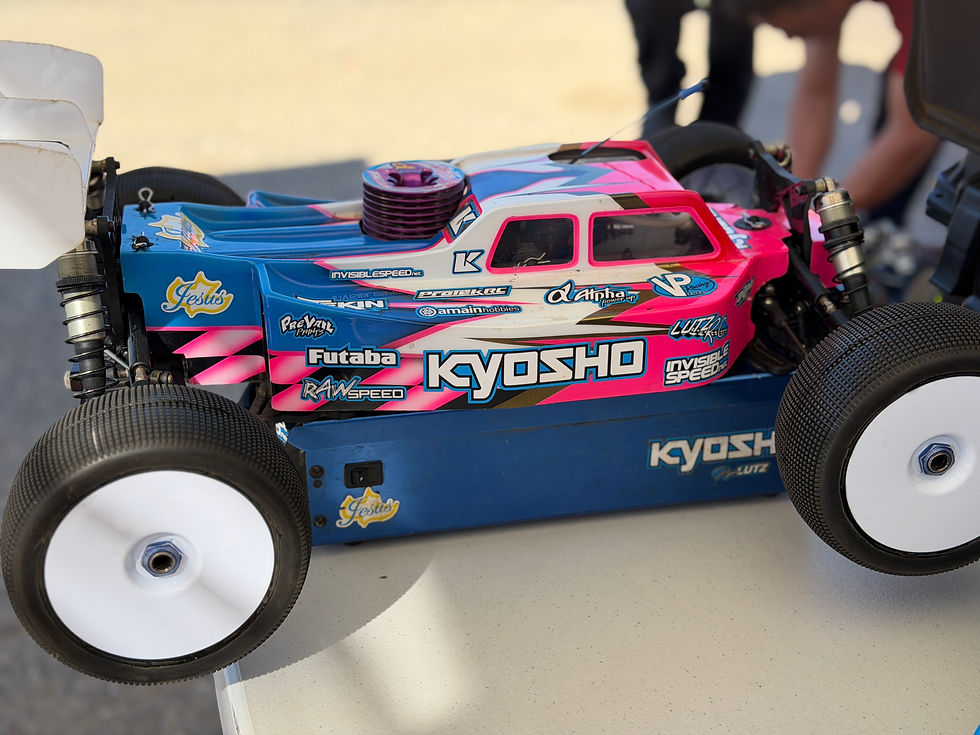 Ryan Lutz Kyosho MP10T Nitro Truggy with RawSpeed Mach One tires