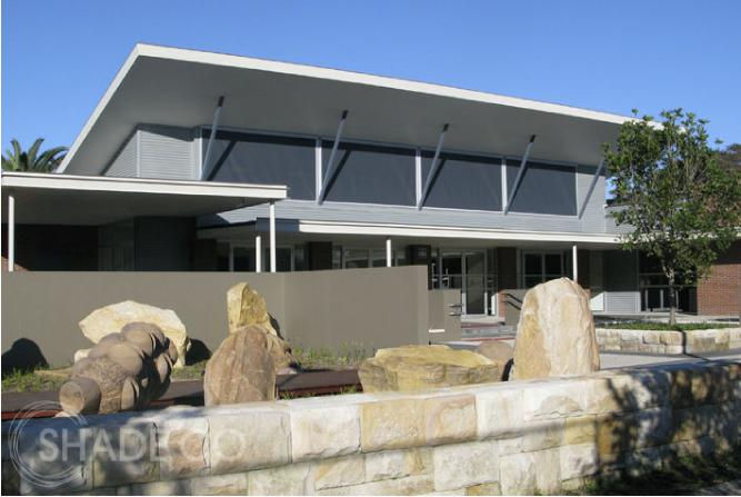 Outdoor blinds on the Newport Community Centre