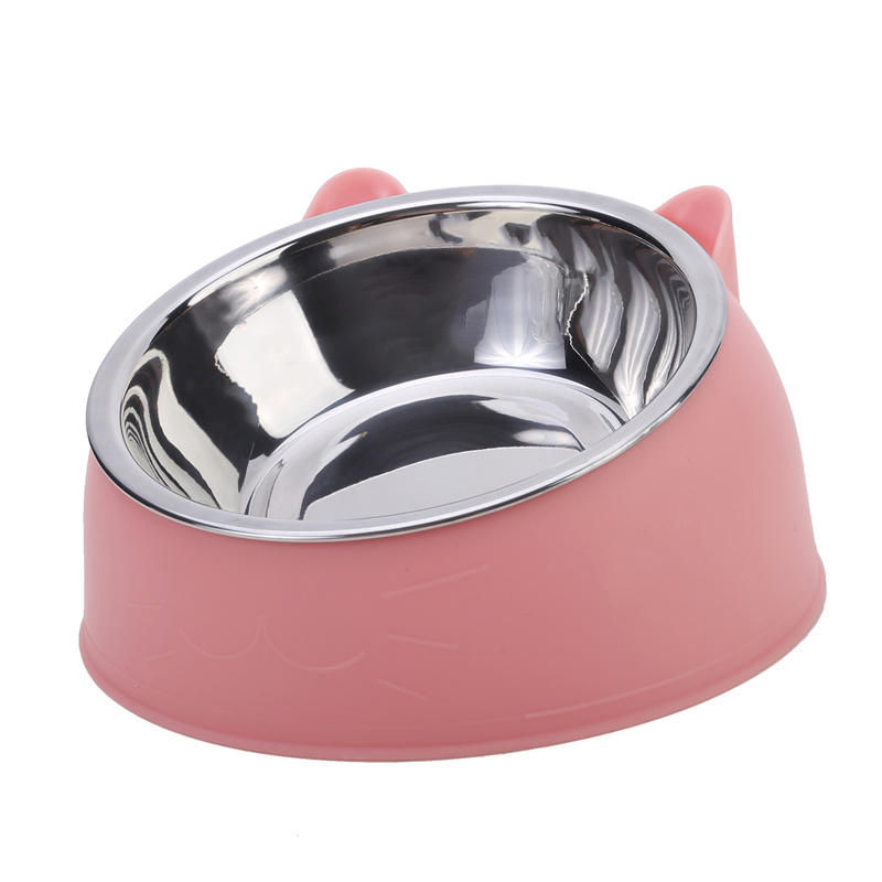 Thumbnail: 1/2/5pcs Cat Bowl Creative Inclined Kitten Puppy Food Feeding Bowls Stainless St