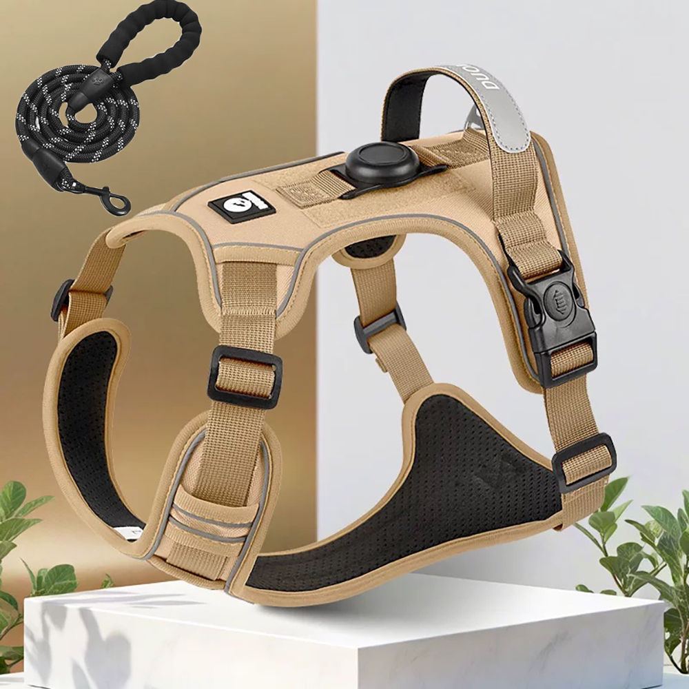 Dog Harness with Airtag Holder and Leash Set-Premium Oxford Breathable Material
