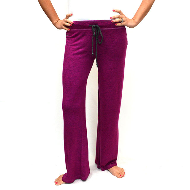Thumbnail: model wearing "Love Me Too" wide leg lounge pants in raspberry
