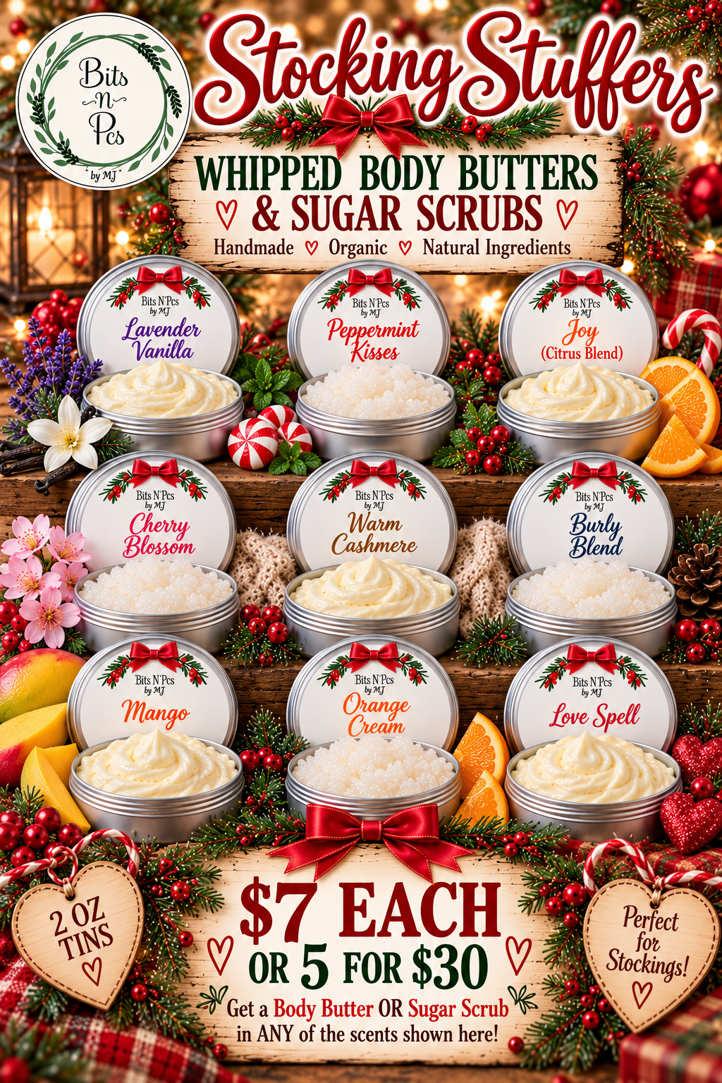 Body Butter or Sugar Scrubs Tins 2oz (Discounts Provided via Refund)