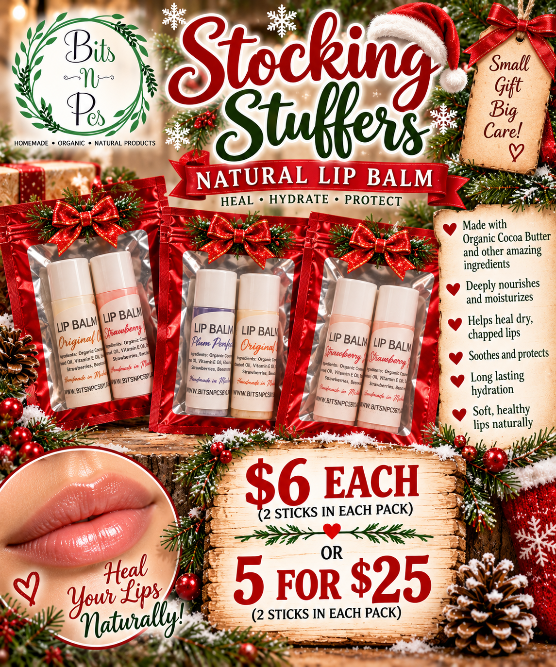 Organic Lip Balm Sticks - 5 for $25 (Discount provided via refund)