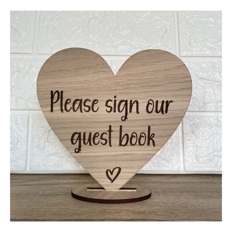 Wooden please sign our guest book heart sign
