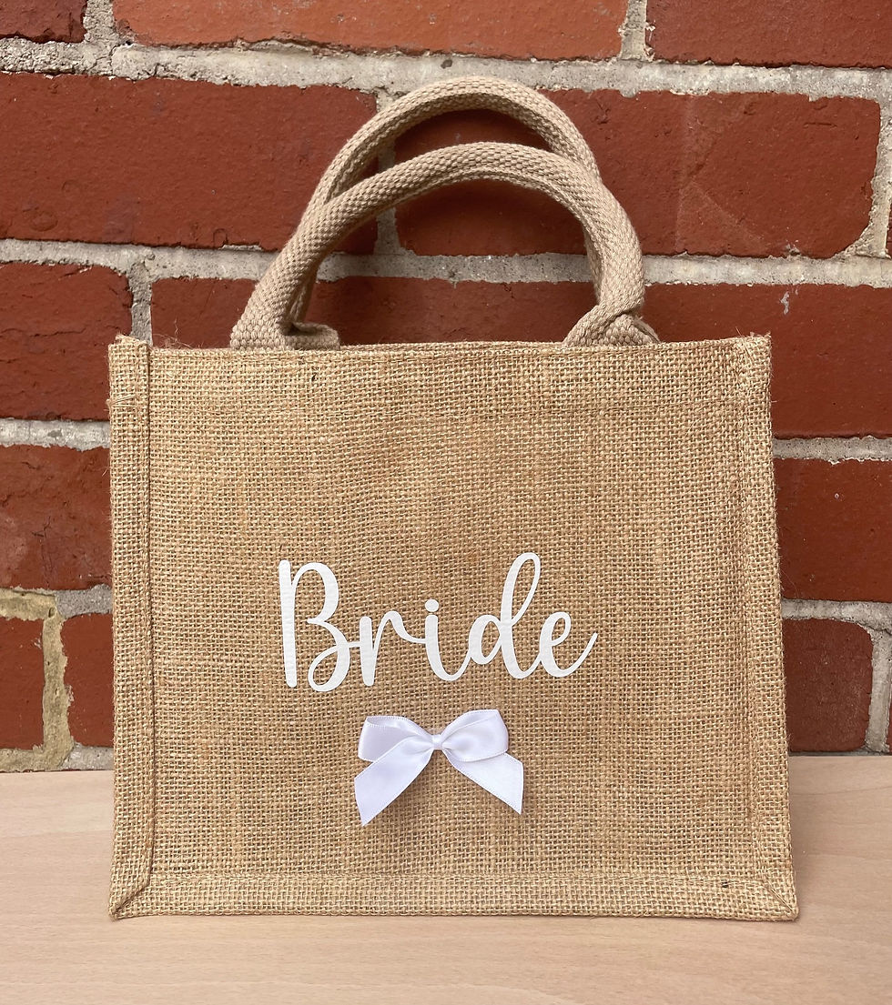 Thumbnail: Personalised Jute Bag, Name and Bow Gift Bag, Tote Bag, Bridal Party Gift Bag