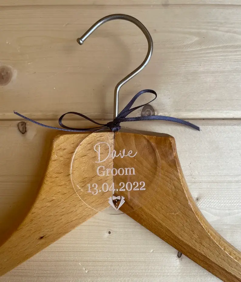 Personalised Grooms Party Hanger Tag -Engraved clear