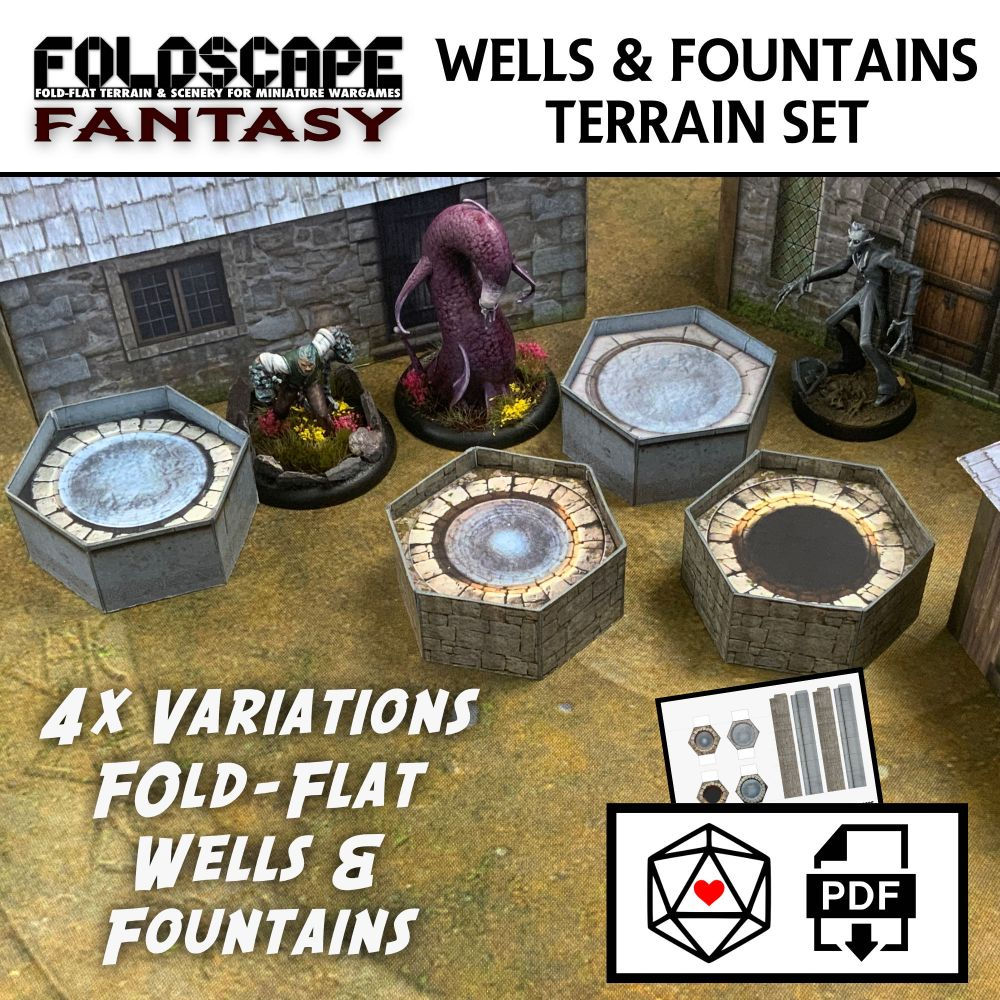 Wells & Fountains Terrain Set - Fold Flat Papercraft Terrain