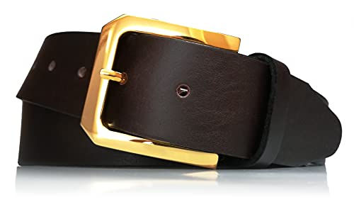 Miniatura: Cinturón de mujer en piel legítima - Hebilla oro - Cuero vaquetilla