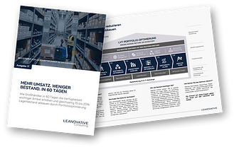 Cover des Whitepapers Mehr Umsatz. Weniger Bestand. In 60 Tagen, Ausgabe 17, Portfolio-Optimierung im Großhandel, LEANOVATIVE Consulting GmbH.
