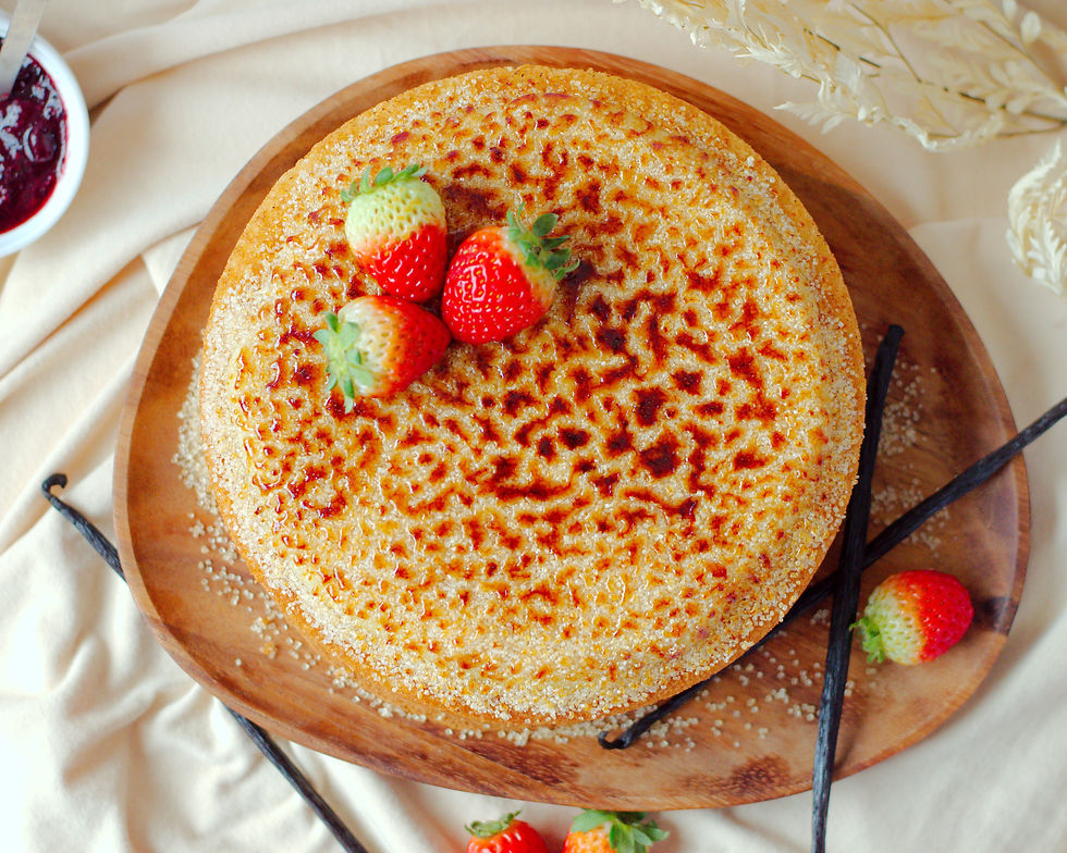 Delicioso Bolo Brulee, imperdível.