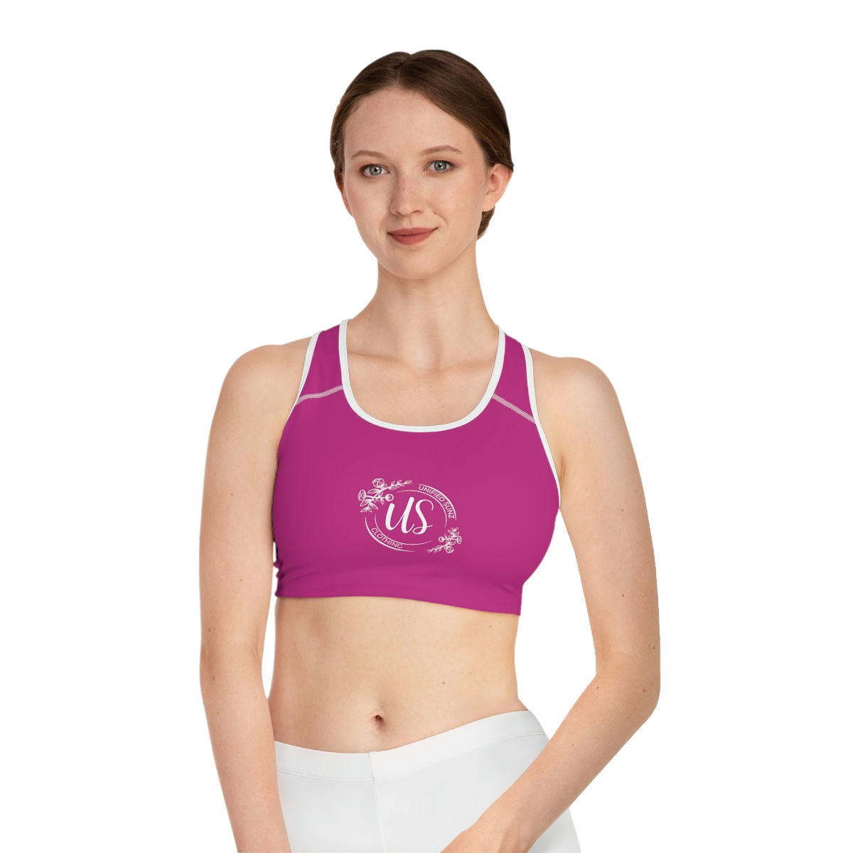 Floral Logo Sports Bra (Pink & White)