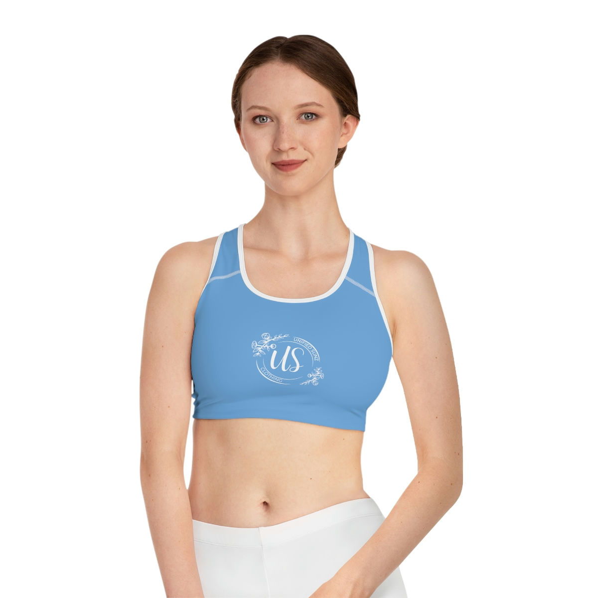 Floral Logo Sports Bra (Light Blue & White)