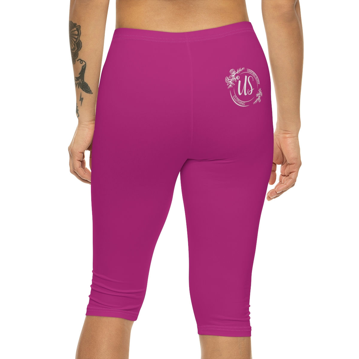 Floral Logo Women’s Capri Leggings (Pink & White))