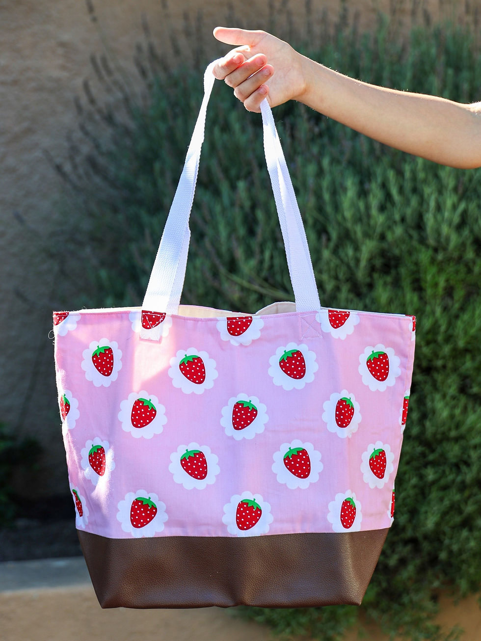 Pink Strawberry Broad Base Tote Bag