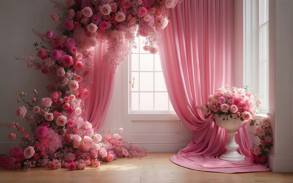 Thumbnail: Elegant Pink Rose Window     - Printed Backdrop - Fabric - MPS -BB1104