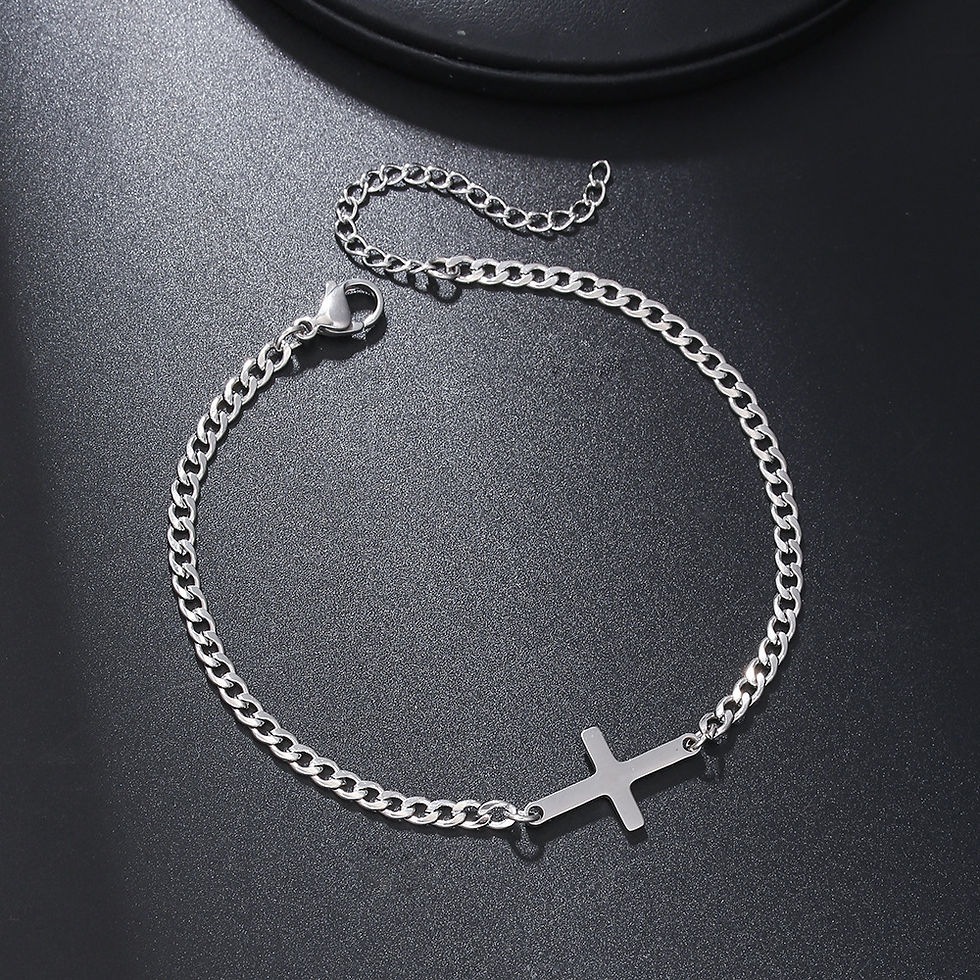 Thumbnail: Geometric stainless steel triangle NK chain bracelet men hip hop cross love char