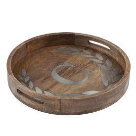 WOOD/METAL 20" ROUND TRAY "C"