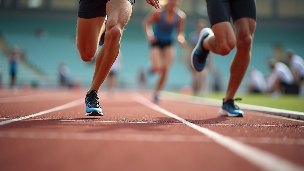 High angle view of an athlete performing shuttle runs on a track