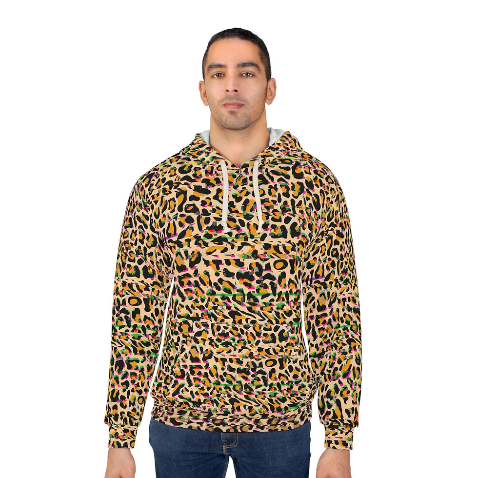 Thumbnail: Leopard Print Glitch Effect Hoodie Male Model