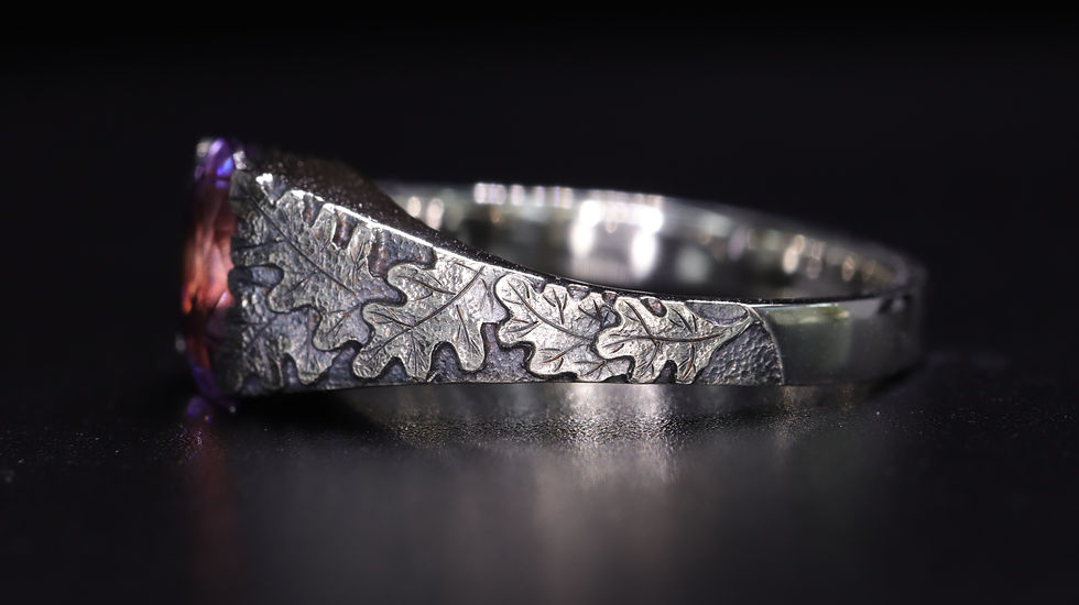 Miniature : Bague sculptée ( Feuilles de chêne ) Améthyste