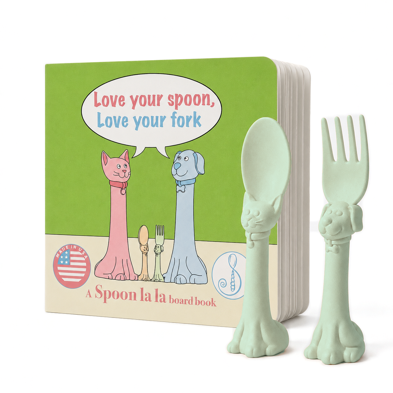 Toddler Utensil Set - 2 Pack (1 Spoon & 1 Fork) and Board Book