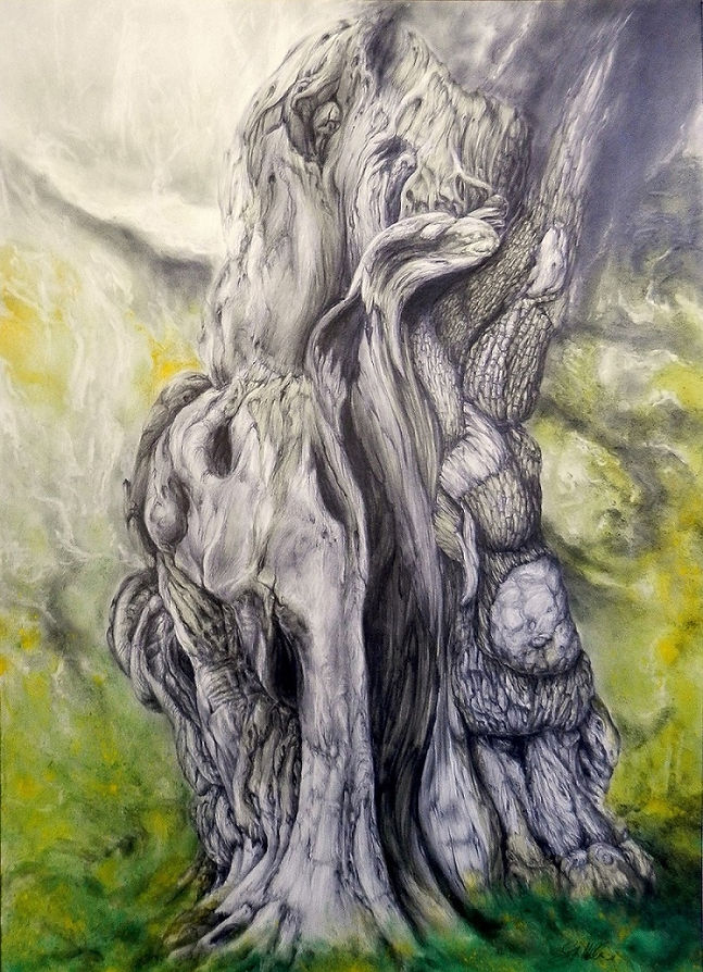 OLIVE  97x69cm  Grafit, Pigmente, Kaffee, Karton  2021.JPG