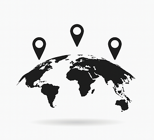 World map with location pins on areas to reflect worldwide agent network