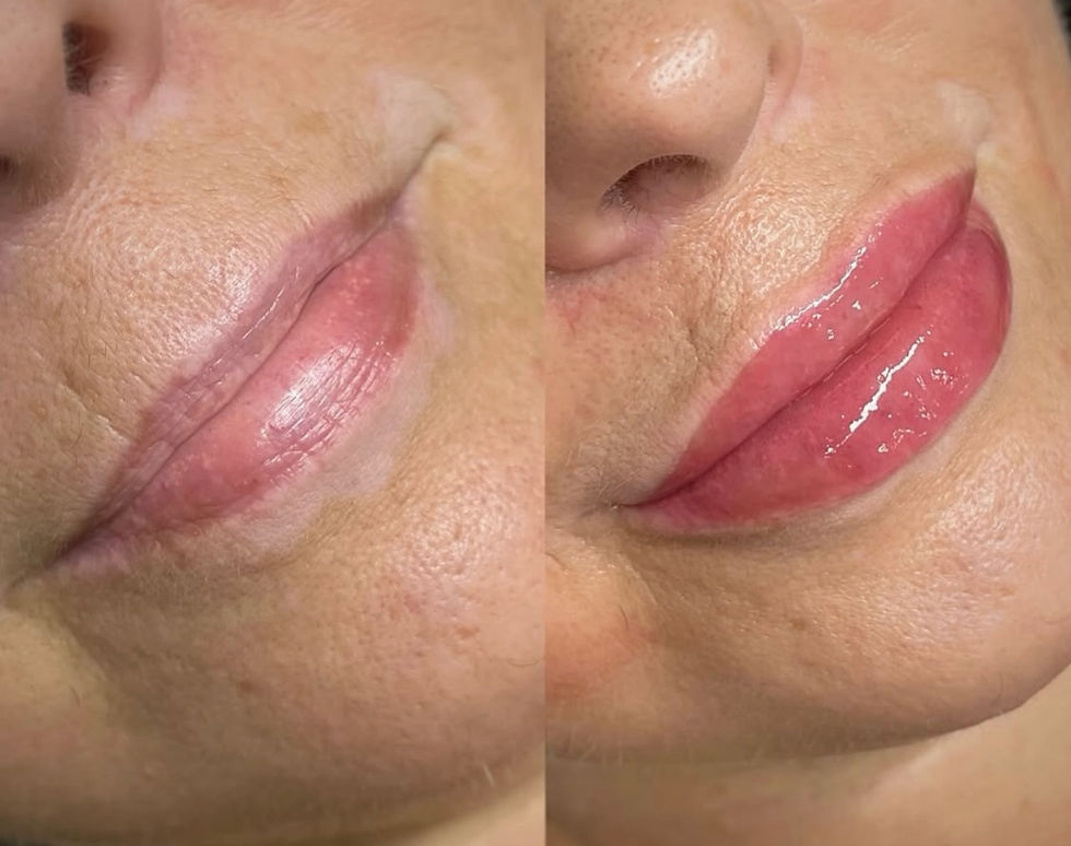 Lip Blush Tattoo before and after the procedure.