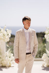 Groom getting ready in Corfu Greece destination wedding groom preparation John