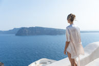 Bride getting ready at Love Cave Suites Santorini Greece elopement bridal preparation Melanie
